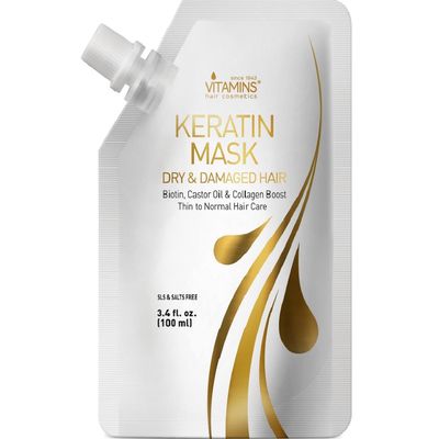VITAMINS hair cosmetics Keratin Hair Mask Deep Conditioner - Biotin Collagen Protein &amp; Castor Oil Repair for Dry Damaged Hair - Conditioning Treatment for Curly or Straight Thin Fine Locks