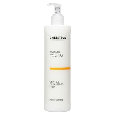 Christina Forever Young Gentle Cleansing Milk with Retinol for Face Nourishing Formula with Glycolic Acid, Vitamin A, Vitamin E for Aging &amp; Dry Skin Suitable for ages 30-45 24-Hour Care 300ml