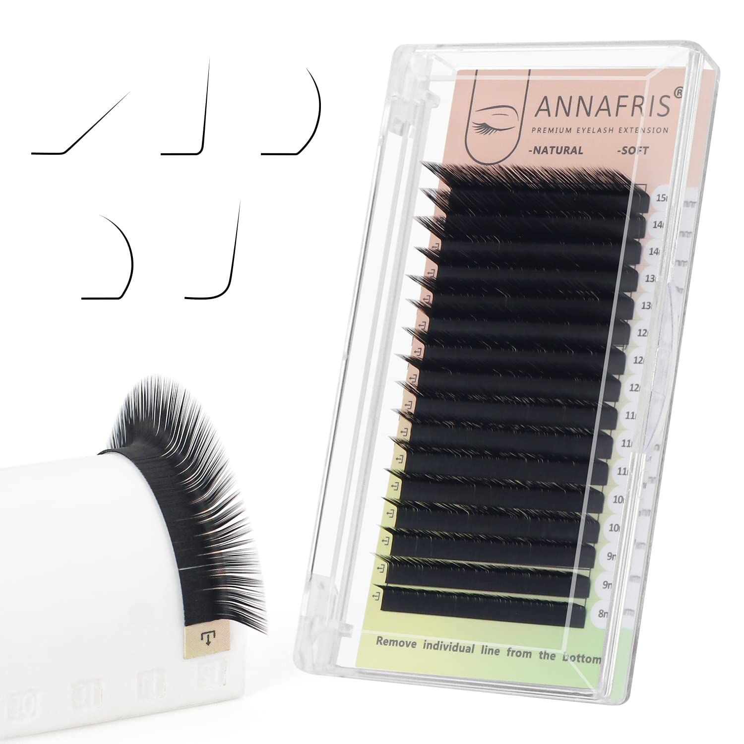 ANNAFRIS LLLCLDLUM Curl Individual Eyelash Extension Natural Synthetic Mink Matte Black False Lashes Extension Faux Cils Maquillage LC Curl, 0.10 8-15mm Mix