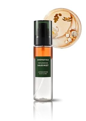 AROMATICA REPLENISHING HAIR MIST JASMINE &amp; VETIVER 3.3fl oz100ml - Leave In Conditioner Spray &amp; Hair Perfume for Women - Silicone-Free, Detangling, Smoothing &amp; Moisturizing, with Essential Oils