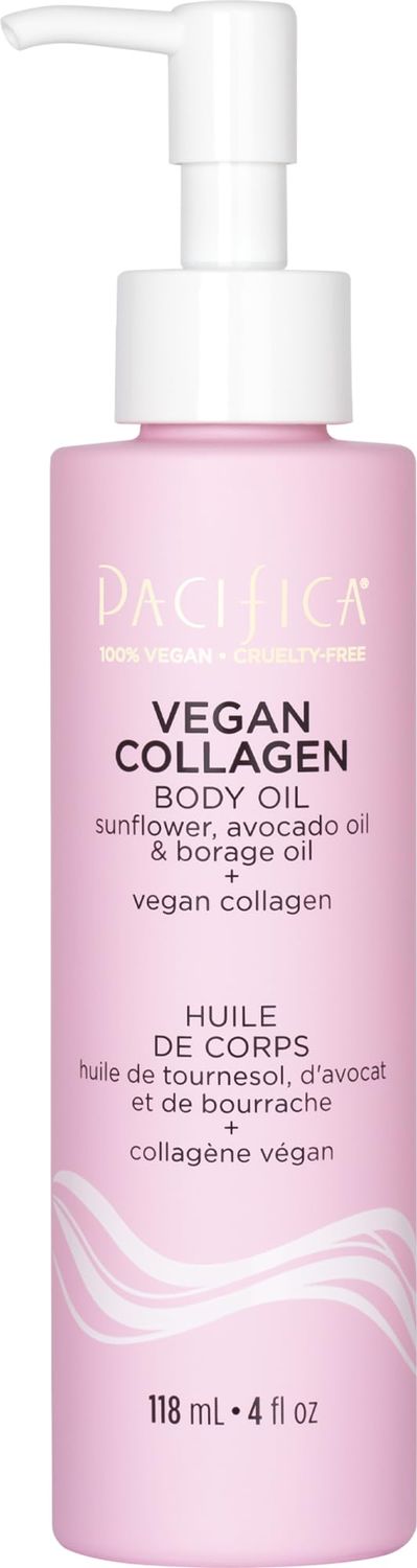 Pacifica Vegan Collagen Body Oil - Moisturizing, Hydrating Massage for Dry Skin, Soft &amp; Radiant Glow, Jasmine Scent, 4 fl oz