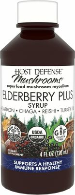 Host Defense Elderberry Plus Syrup - Immune, Respiratory &amp; Lung Support Supplement - Liquid Mushroom Supplement with Turkey Tail, Reishi, Agarikon &amp; Chaga - 4 fl oz 12 Servings