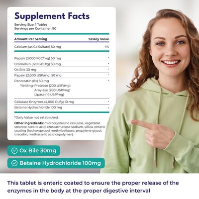 Digestive Enzymes with ox Bile - Supplements for No Gallbladder - Helps Digest Meals Small or Large - Including HCL - Pepsin - Papain & Bromelain - Purified Bile Salts - Gallbladder Support 60ct