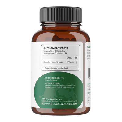 Grass Fed Beef Liver Capsules - 100 Pasture Raised - No Fillers or Flow Agents - 120 Count 3,000mg Serving - 30-Day Supply - Iron and Energy - Grass fed Desiccated Liver Supplement