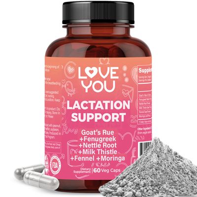 Love You Lactation Support for Breastfeeding Moms - Herbal Milk Booster with Fenugreek, Moringa &amp; Goats Rue - 2000 mg per Serving - Vegan Postnatal Supplement for Milk Flow &amp; Energy - 60 Capsules