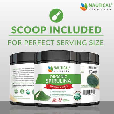 Premium USDA Organic Spirulina Powder - Organic Spirulina of Blue Green Algae from California &amp; Hawaii - 100 Vegetarian &amp; Vegan, Non-GMO, Non-Irradiated - The Best Green Superfood for Smoothies!