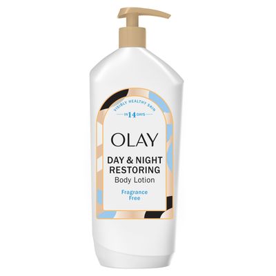Olay Body Lotion for Women, Day &amp; Night Restoring, 24hr Moisturizing &amp; Deep Hydration, Absorbs Instantly, Penetrating Vitamin B3 Complex, For All Skin Types, Fragrance Free, 18 fl oz