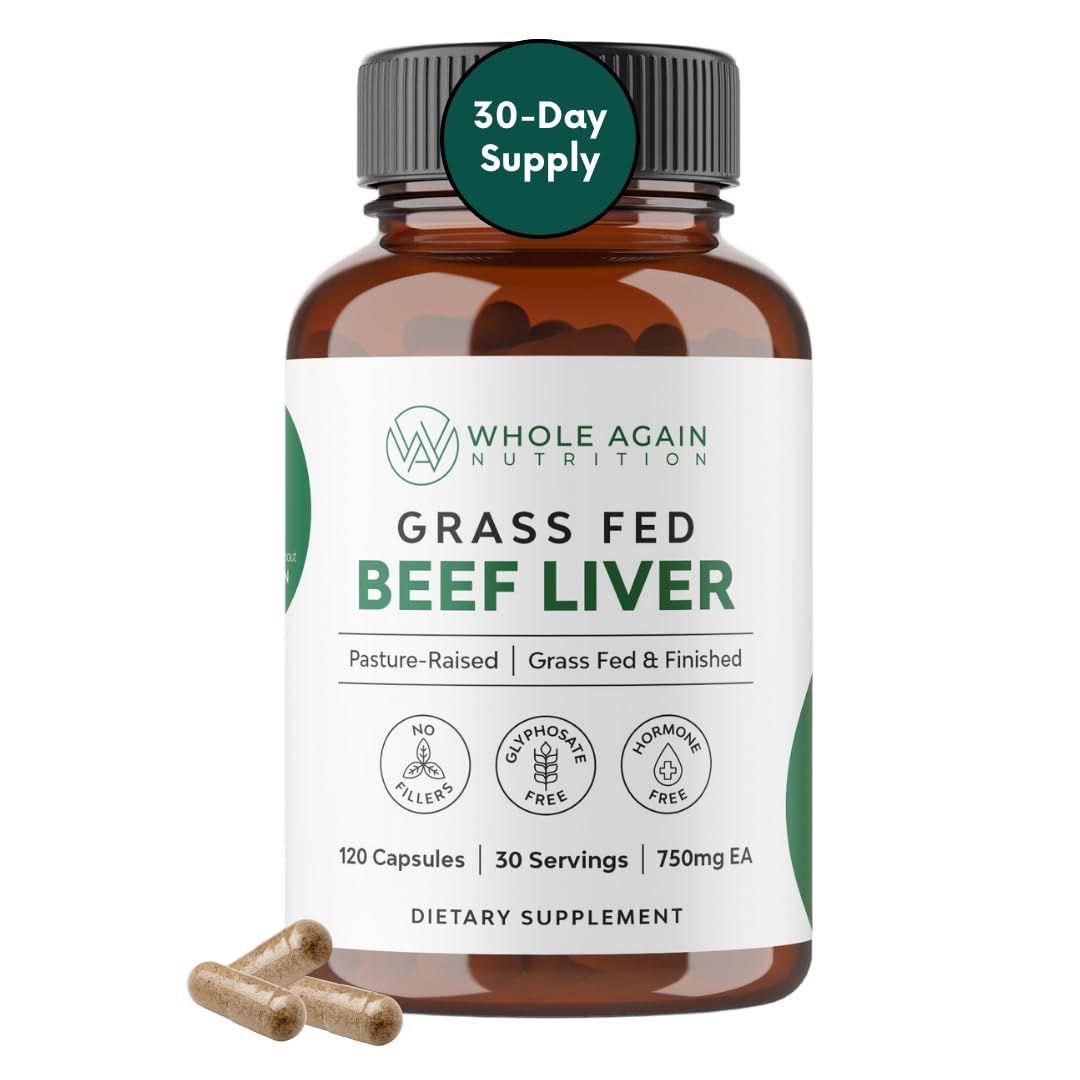 Grass Fed Beef Liver Capsules - 100 Pasture Raised - No Fillers or Flow Agents - 120 Count 3,000mg Serving - 30-Day Supply - Iron and Energy - Grass fed Desiccated Liver Supplement