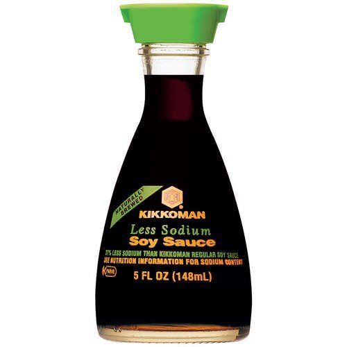 Kikkoman Less Sodium Soy Sauce Dispenser, 5-Ounce Glass Bottle Pack of 4