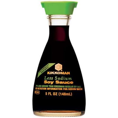 Kikkoman Less Sodium Soy Sauce Dispenser, 5-Ounce Glass Bottle Pack of 4