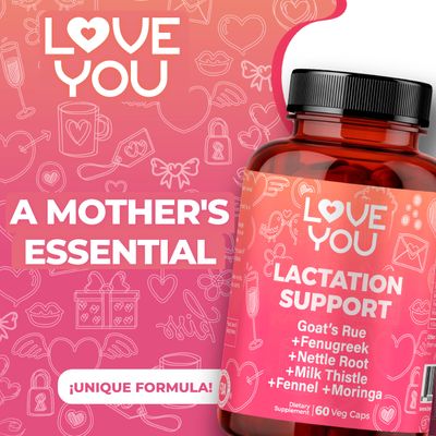 Love You Lactation Support for Breastfeeding Moms - Herbal Milk Booster with Fenugreek, Moringa &amp; Goats Rue - 2000 mg per Serving - Vegan Postnatal Supplement for Milk Flow &amp; Energy - 60 Capsules