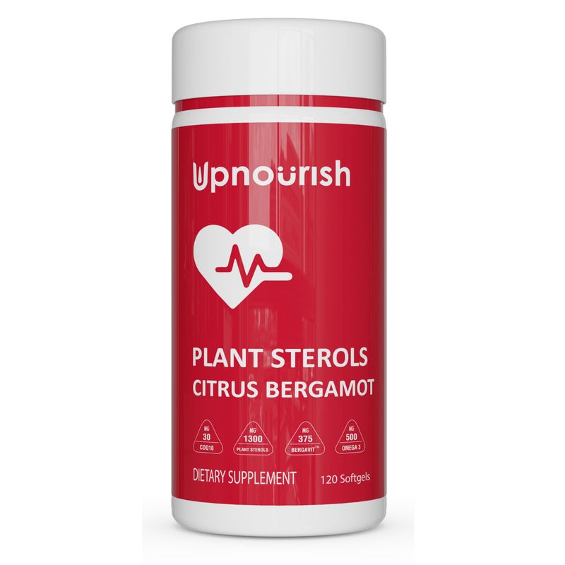 UpNourish Plant Sterols Citrus Bergamot Supplement for High Cholesterol with Stanols, Heart Health Support with CoQ10, Omega 3, Olive Leaf, Turmeric Curcumin, Black Garlic and Niacin - 120 Softgels
