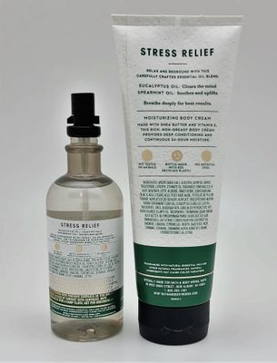 Bath &amp; Body Works - Aromatherapy - Eucalyptus Spearmint - Stress Relief - 2 pc Bundle - Essential Oil Mist- 5.3 fl oz - &amp; Body Cream - 8 oz