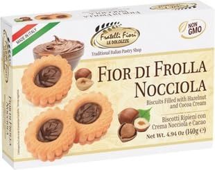 Fratelli Fiori Fior Di Frolla Hazelnut Cookies - Italian Biscotti Cookies Filled with Rich Hazelnut Cream - Healthy Cookies with Buttery Texture Ideal for Coffee Pairing, Dessert &amp; Gifting 140g4.94oz
