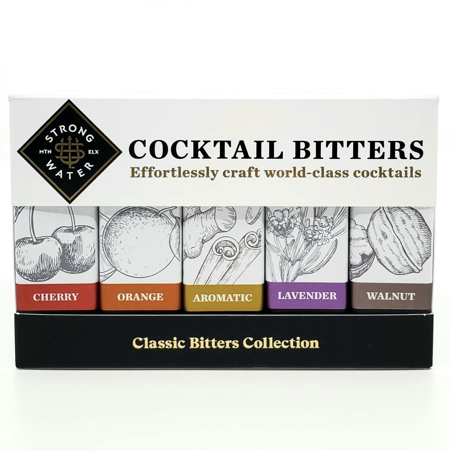 Strongwater Artisanal Cocktail Bitters Collection - 5 Bottle Gift Set - Cherry, Orange, Aromatic, Walnut &amp; Lavender Bitters - 15 Fl Oz