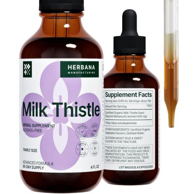 Milk Thistle 4 fl oz Liquid Extract - Natural Liver Support Drops - Cleanse and Detox Herbal Supplement - Silybum Marianum Tincture for Man &amp; Woman - Family Size - High Potency - 90-Day Supply