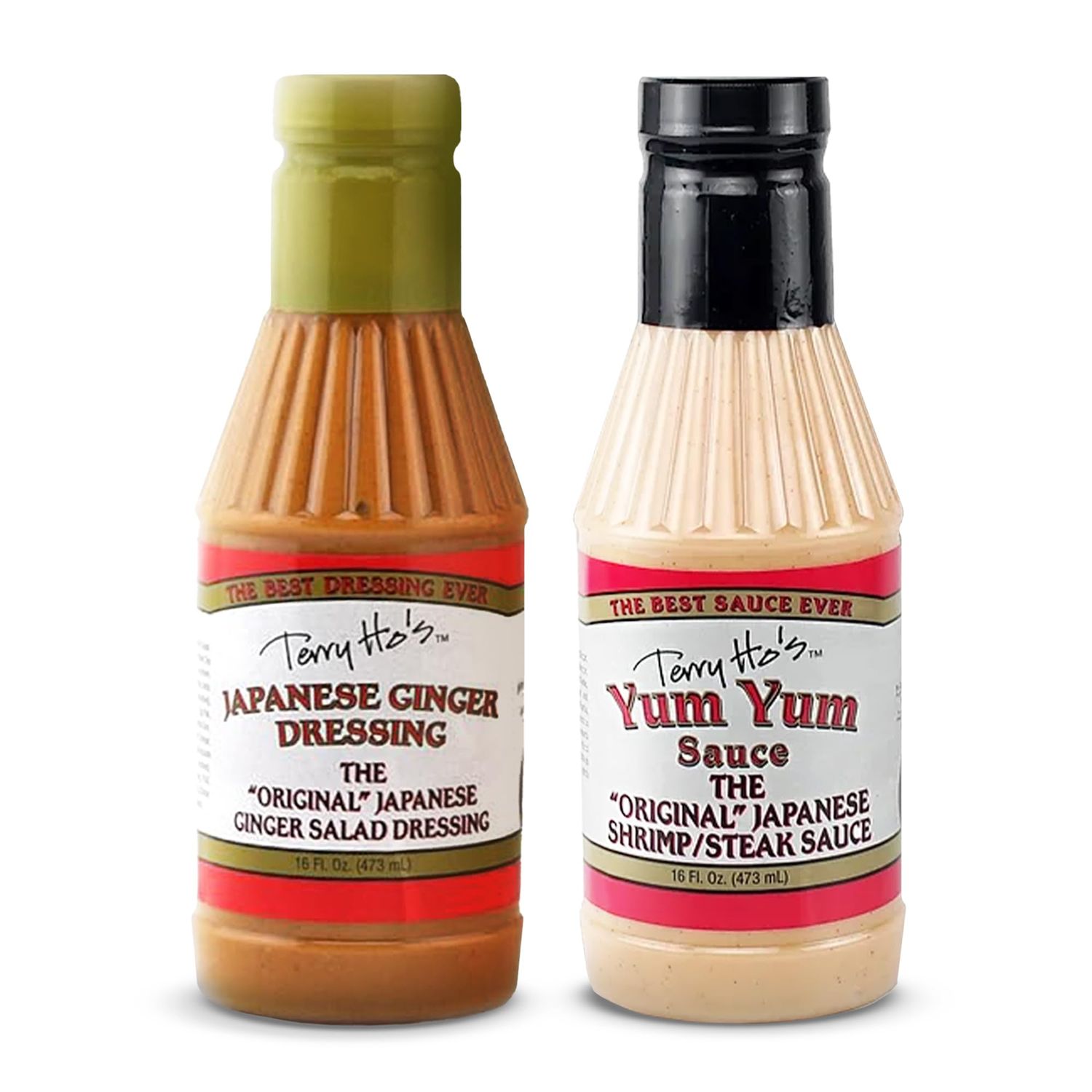 Terry Ho&#39;s Yum Yum Sauce Original &amp; Japanese Ginger Dressing 16oz Bundle - Sweet, Tangy Condiment for Dipping, Marinade &amp; Dressing for Shrimp, Steak, Chicken, Veggies.