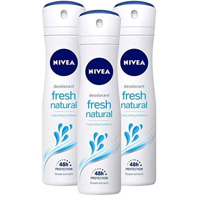 Nivea Longlasting 48 Hours Freshness Body Spray - Fresh Natural, 3 Packs x 147.86 ML 5 Fl. Oz