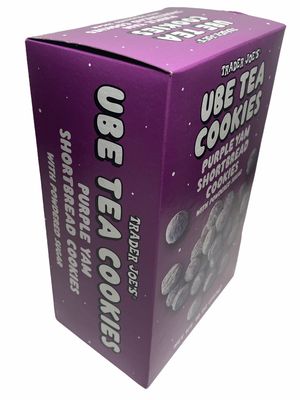 Trader Joe's Ube Tea Cookies Purple Yam Shortbread Cookies with Powdered Sugar, 10 oz Pack of 1