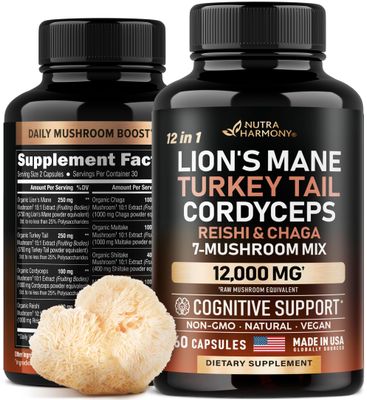 Mushroom Supplement - Organic Lions Mane Turkey Tail Chaga Cordyceps Reishi Maitake Shiitake Meshima Tremella Oyster Agaricus - Made in USA - Non GMO, Gluten Free - 60 Capsules