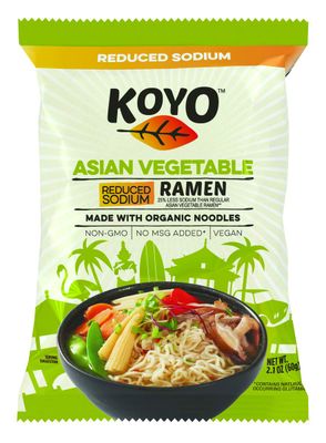 Koyo Ramen Soup, Asian Vegetable Reduced Sodium, Made With Organic Noodles, No MSG, No Preservatives, Vegan, 2.1 Ounce Per Package 12 Pack