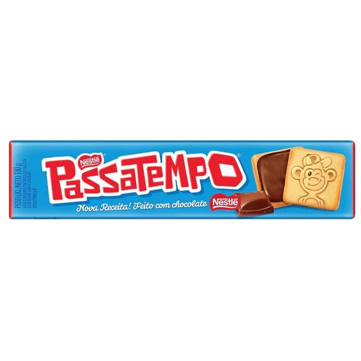 Brazilian Corner Biscoito Passatempo Recheado Sabor Chocolate130g Strawberry Filled Cookie 4.58 oz Chocolat Filled Cookie 4.58 oz Imported from Brazil Chocolate