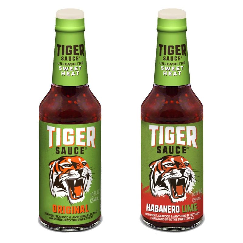 Tiger Sauce Bundle Pack of 2 - One 10oz Tiger Sauce Habanero Lime, One 10oz Tiger Sauce Original