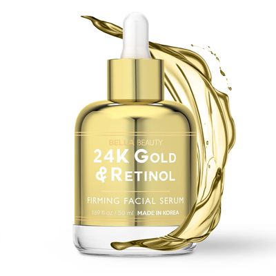 Bella Beauty 24K Gold &amp; Retinol Face Serum - Reduces Age Spots, Fine Lines &amp; Wrinkles, Lifting &amp; Firming - Dermatologist Tested, Cruelty-Free Korean Skin Care for All Skin Types - 1.69 Fl. Oz