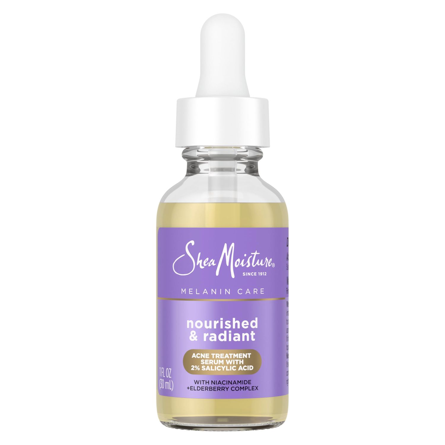 SheaMoisture Melanin Care 4-in-1 Acne Treatment Serum with 2 Salicylic Acid Nourished &amp; Radiant for Calming, Hydrating &amp; Treating Acne, with Niacinamide Elderberry Complex, 1 Fl oz