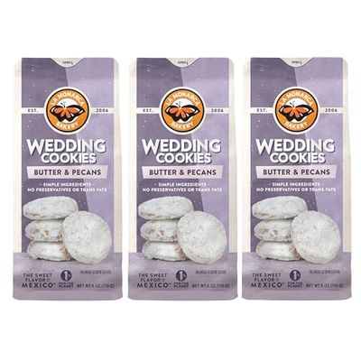 Mexican Wedding Cookies, 6 Ounce Pack of 3, Buttery Cookies with Pecans and Dusted with Powdered Sugar by La Monarca Bakery