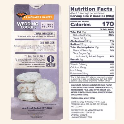 Mexican Wedding Cookies, 6 Ounce Pack of 3, Buttery Cookies with Pecans and Dusted with Powdered Sugar by La Monarca Bakery