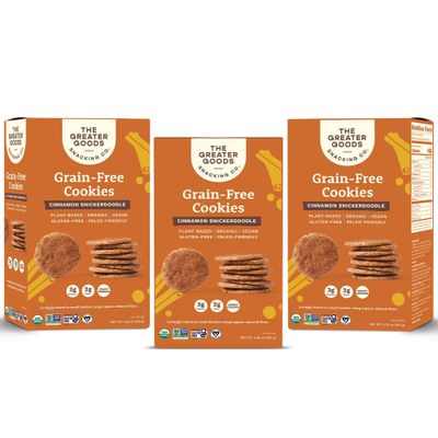 The Greater Goods Snacking Co. Cinnamon Snickerdoodle Cookies - Organic, Vegan, Grain Free, Gluten Free, and Paleo Friendly - Delicious Small Batch Almond Flour Baked Snacks - 3-Pack