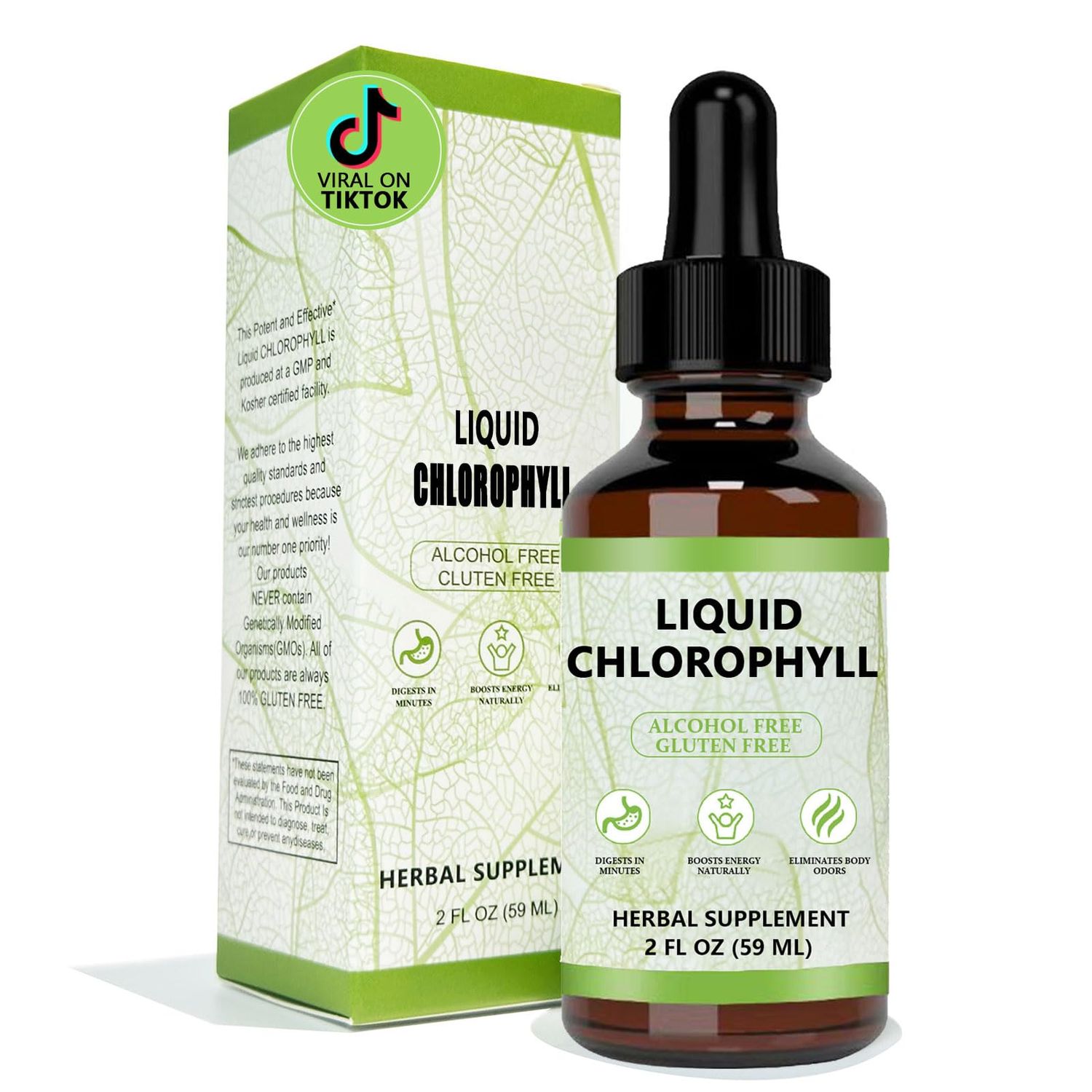 Hemdnt Chlorophyll Liquid Drops, Vegan Chlorophyll Liquid Drops, Body Deodorant &amp; Gut Support Healthcare Liver, Digestion &amp; Immune System, Natural Mint Flavor, 2 Fl Oz 59 Ml