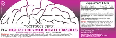 High Potency Milk Thistle Extract Capsules 200mg of Silymarins from Silybum marianum 60 Count