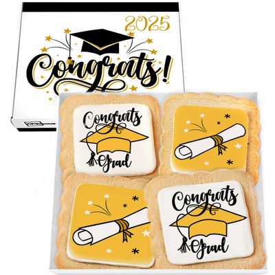 Graduation Cookies Gift Basket Box 2024 Individually Wrapped 4 Pack Congratulations Congrats Grad for Women Men Kids Food Gift Nut Free Kosher Dairy