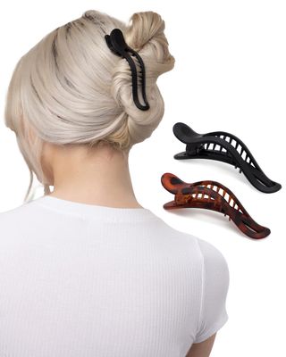Kitsch Flat Claw Clips for Women - Strong Hold, No Slip Grip Flat Claw Clip with Comfortable Curved Design - 2pc Black &amp; Tortoise