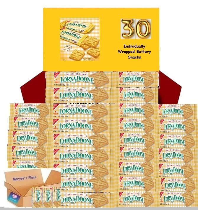 Shortbread Cookies Lorna Doone 1.5 0z Pack, 30 Count Individually Wrapped Buttery Flavor Snack Breakfast Tea Coffee Treat School Office Party Gift Basket Come With Maryse&#39;s Place Customized Box