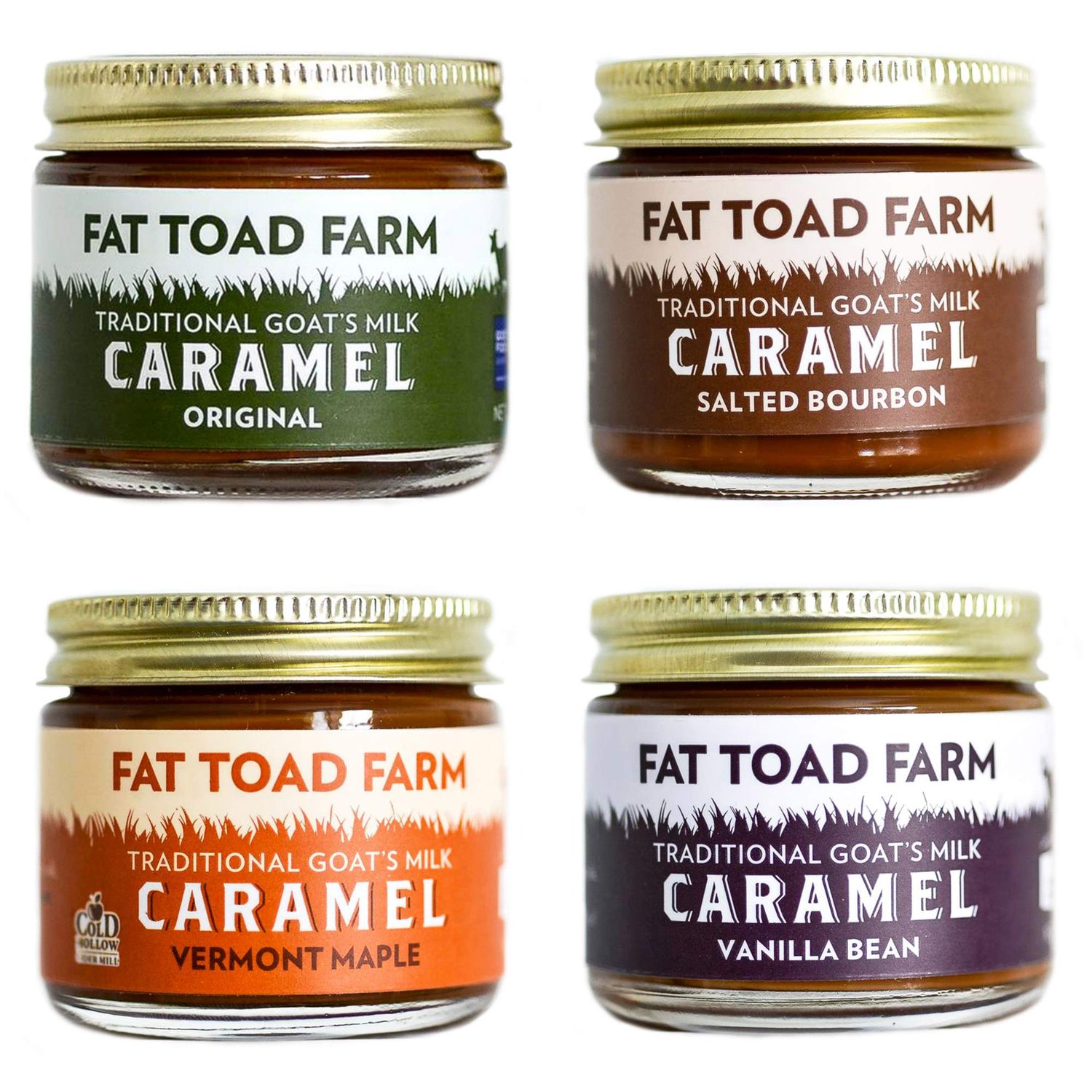 Fat Toad Farm Petit Quartet, 2oz, Traditional Goats Milk Caramel Sauce, Original, Salted Bourbon, Vanilla Bean, Vermont Maple, Cajeta, Gluten Free