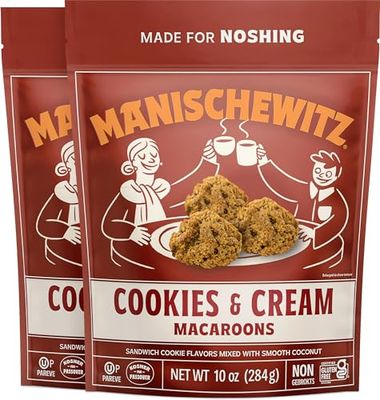 Manischewitz Cookies N&#39; Cream Macaroons, 10oz 2 Pack Coconut Macaroons Resealable Bag Dairy Free Gluten Free Coconut Cookie Kosher for Passover