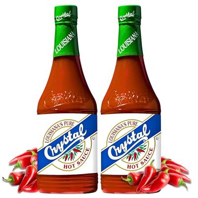 Crystal Hot Sauce 12oz Pack of 2 - Louisiana&#39;s Pure Hot Sauce, Original Flavor - Low Fat - Low Sodium - Perfect for Spicing Up Sandwiches, Soups, Stews, Fries and More