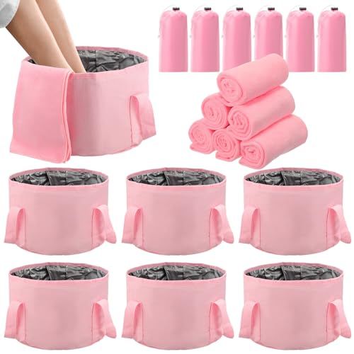 FillTouch 12 Pcs 15L Foldable Foot Soaking Tub Kit Portable Foot Bath Tub Foldable Foot Basin Bath Foot Tub for Soaking Feet with Towel and Storage Bag Soak Spa Bucket for Travel Camping Pink