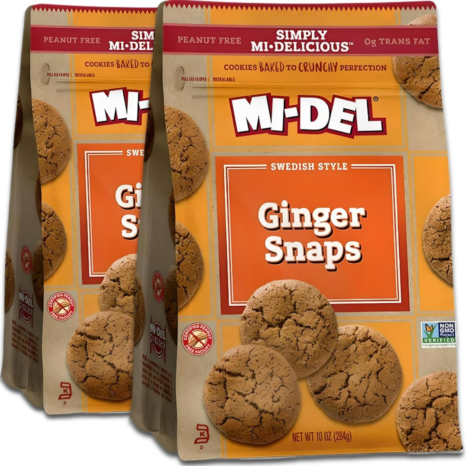 KA-ME Mi-Del Ginger Snaps Cookies - Authentic Flavor - Crunchy Cookies - Non-GMO Certified, 0g Trans Fat - Healthy Cookie Snack - 10oz Pack of 2