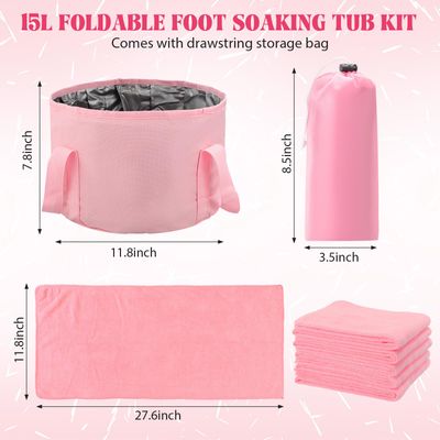 FillTouch 12 Pcs 15L Foldable Foot Soaking Tub Kit Portable Foot Bath Tub Foldable Foot Basin Bath Foot Tub for Soaking Feet with Towel and Storage Bag Soak Spa Bucket for Travel Camping Pink
