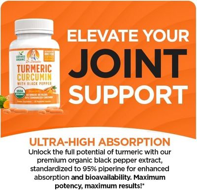 Organic Turmeric Curcumin with Black Pepper Extract 2000mg - High Absorption Ultra Potent Supplement - 95 Curcuminoids - Vegan, Non GMO for Joint Support - 120 Capsules