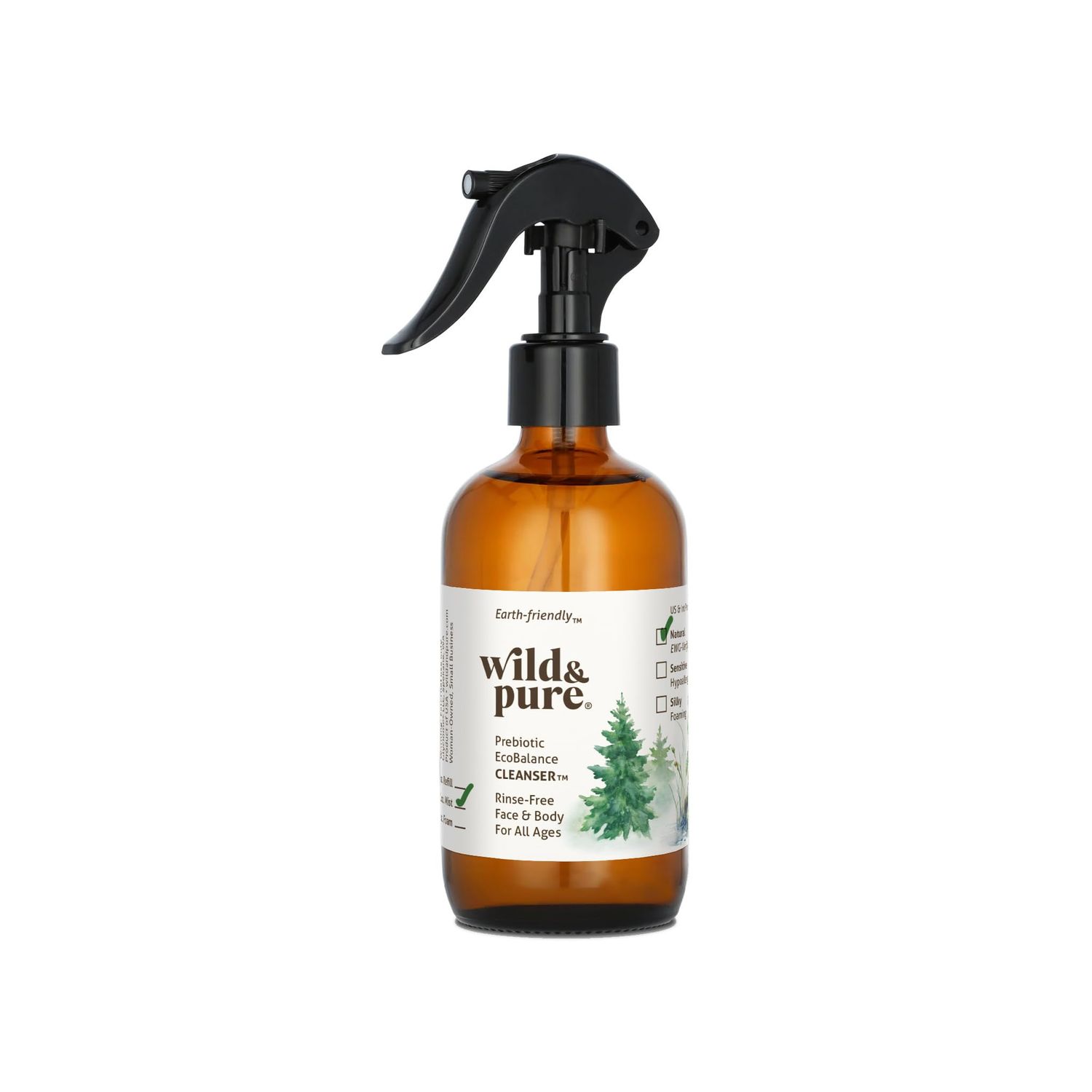 Wild &amp; Pure EWG Verified All-Natural EcoBalance Cleanser 8 Oz Body Spray pH Balanced &amp; Microbiome-Friendly No-Rinse Body Wash