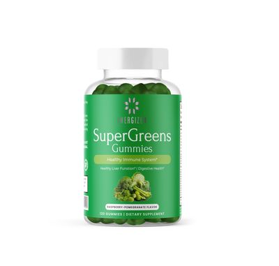 Energizen Green Superfood Gummies Plus - Supports Healthy Liver, Digestive Health &amp; Immune System - Vegan, Non-GMO, Gluten-Free - Raspberry &amp; Pomegranate Flavor - 120 Count