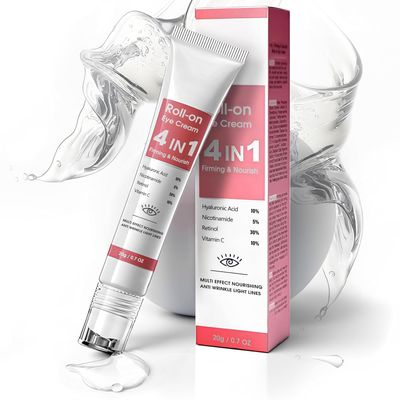 Eye Cream with 10 Hyaluronic Acid, 5 Nicotinamide, 30 Retinol, 10 Vitamin C for Puffy Eye Bags Fine Lines Dark Circles Wrinkles, Under Eye Cream with 360 Eye Roller Massage Ball, 0.7 fl. oz