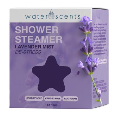 Water Scents Shower Steamer Mist- Aromatherapy Flower Fizzy with Lavender &amp; Orange Essential Oils - Natural Self Care, Vegan, Travel Essentials, Stress Relief 1-Pack