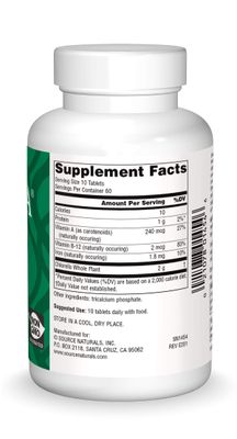 Source Naturals Yaeyama Chlorella Green Superfood, Plant-Based B12 - 200 mg, 600 Tablets