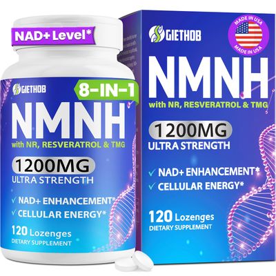 Sublingual NMNH Dihydronicotinamide Mononucleotide, NMN Supplement Alternative, NAD Supplements for Women Men, with Resveratrol, NR &amp; TMG, NAD Levels as We Age, Anti-Aging, Energy, Focus, 120 Count